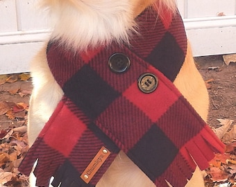 Dog Scarf Winter Fleece Dog Scarf, Red Buffalo Check Dog Scarf, Christmas Plaid Dog Gift
