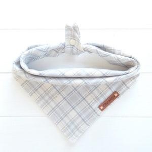 Gray Plaid Dog Bandana Cream Plaid Flannel Dog Bandana Tie & Snap Bandana Puppy Gift