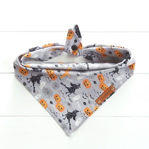 Halloween Dog Bandana Pumpkin Bandana Witch Dog Bandana Tie & Snap Bandana Orange Gray Black Bandana
