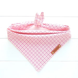 Pink Plaid Dog Bandana, Tie & Snap, Scarf, Neckerchief, Pet Clothing
