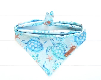 Sea Turtle Dog Bandana: Blue Cotton Tie & Snap Summer Bandana