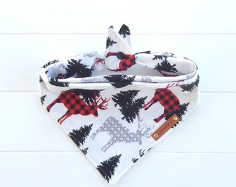 Christmas Dog Bandana-Buffalo Check Bandana-Flannel Bandana-Deer Bandana-Tie & Snap Bandana-Woodland Bandana