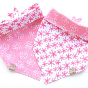 Pink Floral Dog Bandana, Reversible, Tie & Snap Dog Bandana, Pink Dog Scarf, Puppy Gift, Pet Accessories