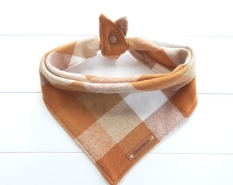 Fall Dog Bandana Flannel Buffalo Check Harvest Gold Bandana Tie & Snap Bandana Puppy Bandana Rust Gold Tan Plaid