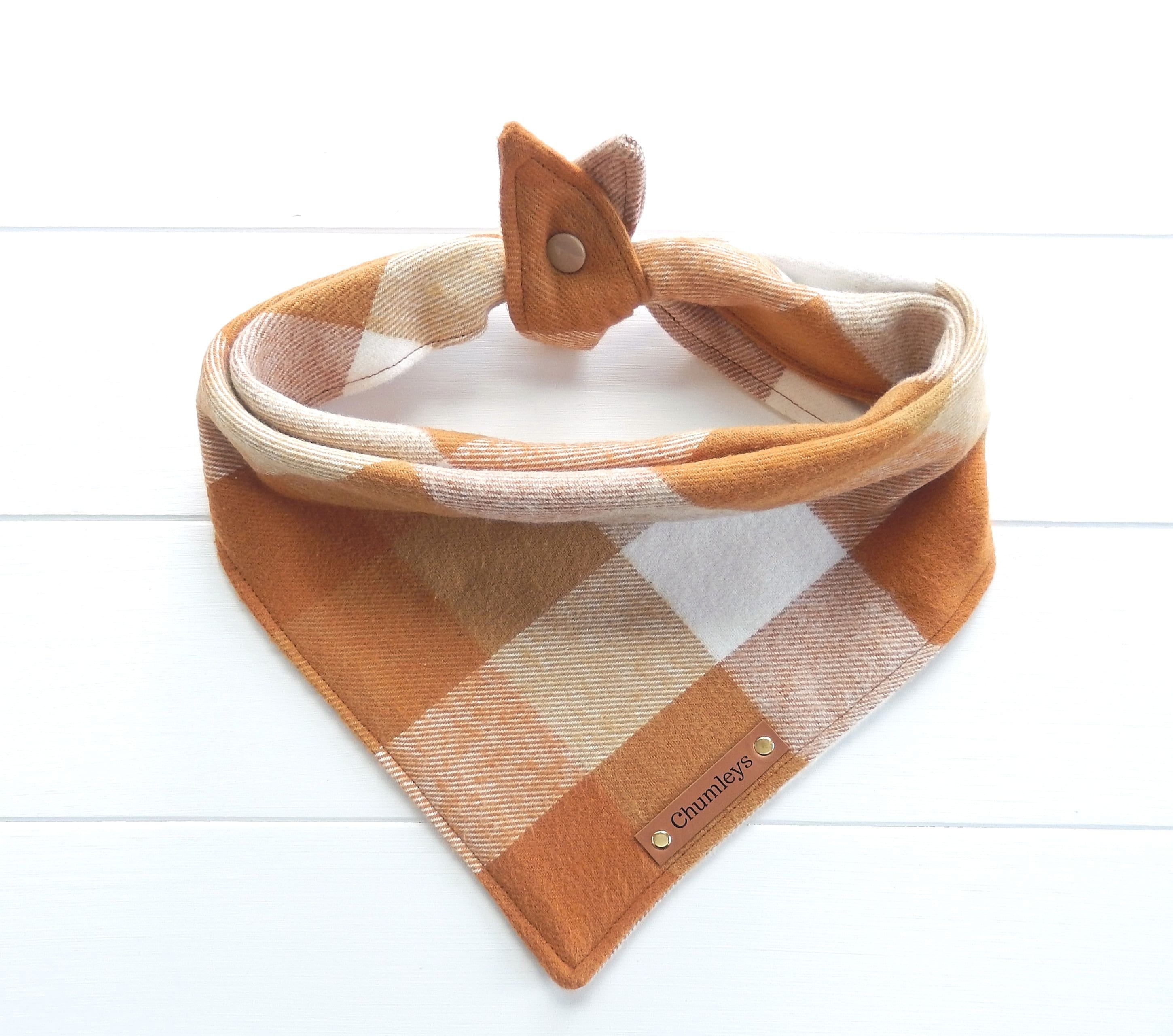 Fall Dog Bandana, Flannel Buffalo Check Scarf, Tie & Snap, Harvest Gold & Tan