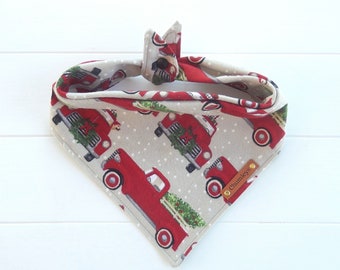 Christmas Dog Bandana, Red Truck, Tie & Snap Dog Scarf, Flannel
