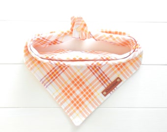 Fall Plaid Dog Bandana: Orange Red Flannel, Tie & Snap Scarf