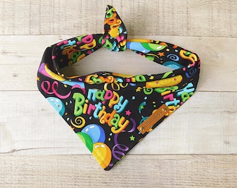 Birthday Dog Bandana, Tie & Snap Dog Scarf, Balloons