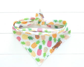 Pineapple Dog Bandana: Tropical Yellow, Pink and Green, Tie & Snap