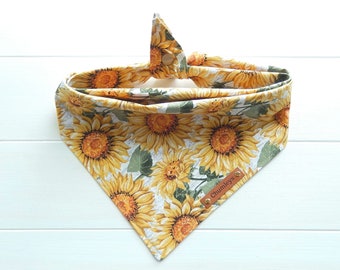 Sunflower Dog Bandana, Fall Dog Scarf, Tie and Snap, Gold Orange Gray