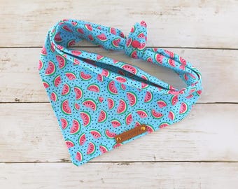 Pañuelo para perro con estampado de sandía: Bufanda para perro con cierre de lazo y broche, ideal para el verano.