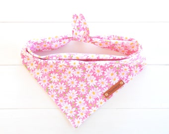 Pink Floral Dog Bandana - Tie & Snap - Daisy Scarf - Gift for Dogs - Pet Clothing Accesories