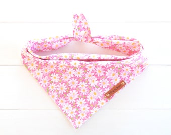 Pink Floral Dog Bandana - Tie & Snap - Daisy Scarf - Gift for Dogs - Pet Clothing Accesories