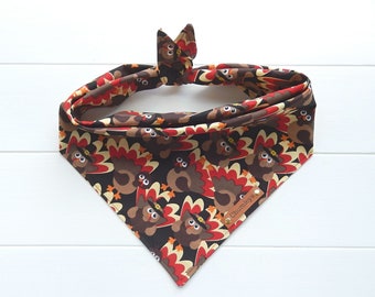 Thanksgiving Turkey Dog Bandana: Tie & Snap Cotton Scarf