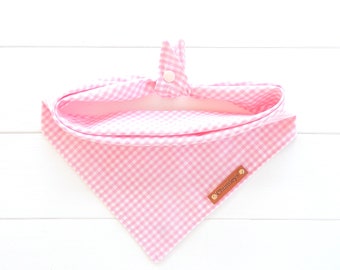 Pink Plaid Dog Bandana: Cotton Tie & Snap Scarf