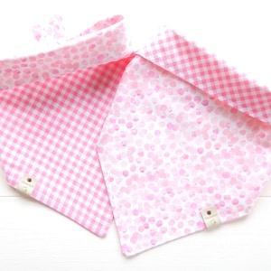 Reversible Dog Bandana: Pink Dot & Check Tie-Snap Scarf