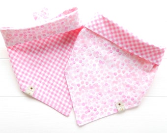 Reversible Dog Bandana - Pink Dot Bandana - Tie & Snap Dog Scarf - Dog Gift - Girl Dog Bandana - Pink Check - Summer Spring