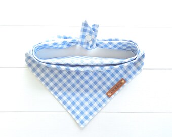 Blue Plaid Dog Bandana, Tie & Snap, Male, Scarf, Pet Accesory, Puppy Gift