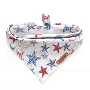 July 4th Dog Bandana: Patriotic Stars, Tie & Snap Cotton Scarf