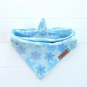 Christmas Dog Bandana, Snowflake Dog Scarf, Tie & Snap, Blue Purple, Puppy Gift
