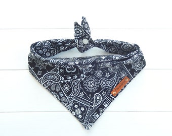 Black Paisley Dog Bandana: Snap & Tie Summer Bandana