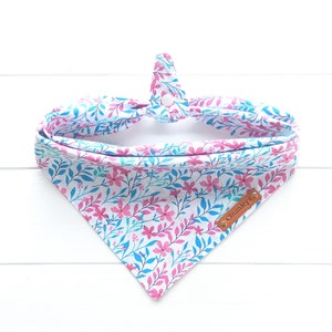 Pink Floral Dog Bandana Girl Dog Bandana Tie & Snap Bandana Pink and Blue Bandana Spring Flower Dog Bandana