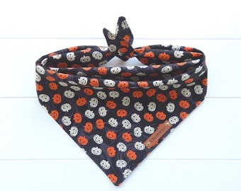 Pumpkin Dog  Bandana Halloween Dog Bandana Black Orange Bandana Tie & Snap Bandana  Fall Dog Bandana Puppy Bandana