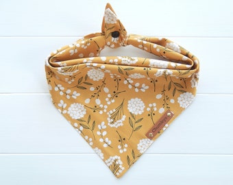 Mustard Yellow Floral Dog Bandana: Tie & Snap Cotton Bandana