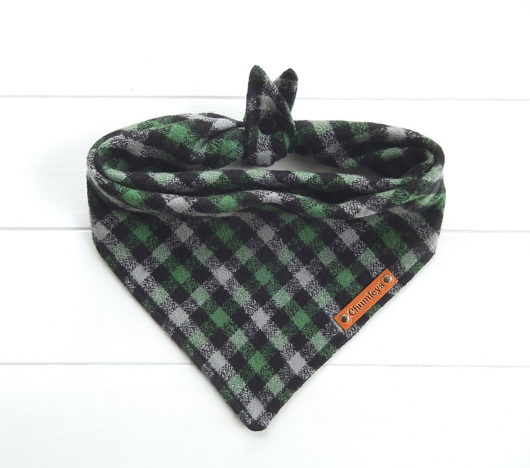 Green Dog Bandana Green Check Flannel Dog Bandana Plaid Dog Bandana Tie