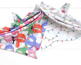 Reversible Christmas Dog Bandana - Snowman & Lights