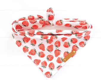 Strawberry Dog Bandana: Summer Tie & Snap Cotton Scarf