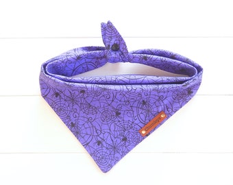 Halloween Dog Bandana: Purple Spider Web, Tie & Snap
