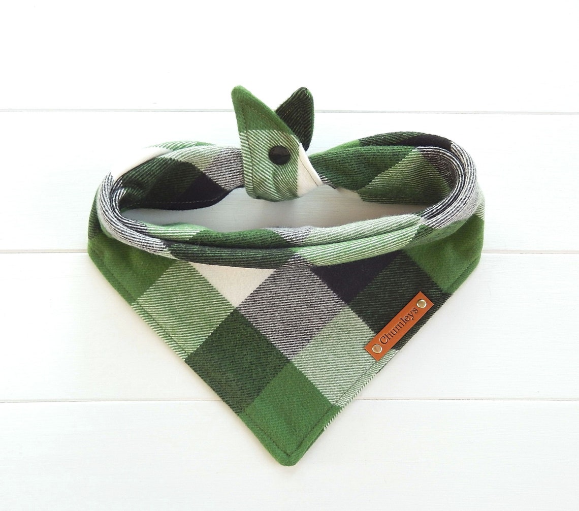 Dog Bandana Green Dog Bandana Green Check Flannel Dog Etsy