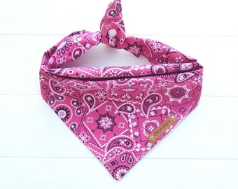 Pink Dog Bandana, Paisley, Tie & Snap Dog Scarf, Summer