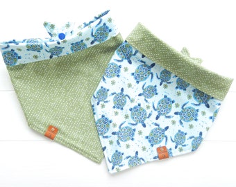 Sea Turtle Dog Bandana, Reversible, Two Sided Dog Bandana, Sage Green, Dog Gift, Tie & Snap, Summer, Beach, Pet Scarf