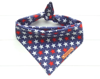 4th of July Dog Bandana Patriotic Dog Bandana Tie & Snap Dog Bandana Red White Blue Dog Bandana July 4th Bandana