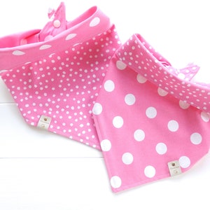 Reversible Dog Bandana - Pink Polka Dot Bandana - Tie & Snap Dog Bandana - Dog Scarf - Dog Gift - Dog Neckerchief - Pink and White