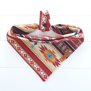 Aztec Dog Bandana: Southwestern Tie & Snap Dog Scarf, Red Gold