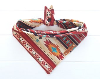Aztec Dog Bandana: Southwestern Tie & Snap Dog Scarf, Red Gold