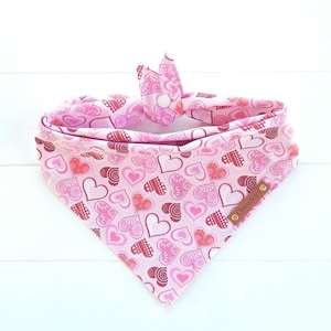 Valentines Day Dog Bandana: Pink Heart Glitter Cotton, Tie & Snap