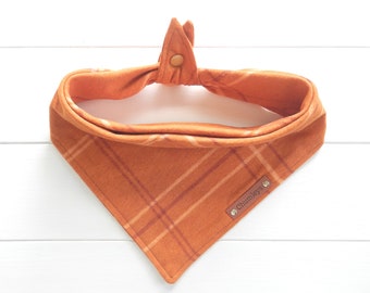 Fall Flannel Plaid Dog Bandana: Rust Tie & Snap Puppy Bandana