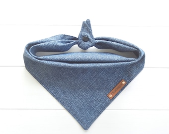 Blue Crosshatch Dog Bandana: Tie & Snap Cotton Bandana