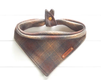 Plaid Flannel Dog Bandana: Rust Tan Tie and Snap Scarf