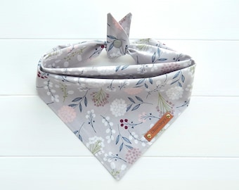 Floral Cotton Dog Bandana: Gray Wildflower Tie & Snap