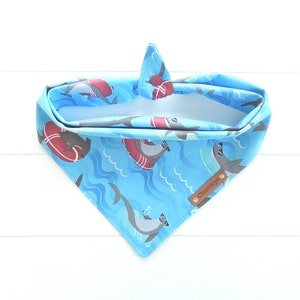 Shark Dog Bandana Sharks on Inner Tube Bandana Beach Dog Bandana Tie & Snap Bandana Fish Bandana - Summer Dog Bandana