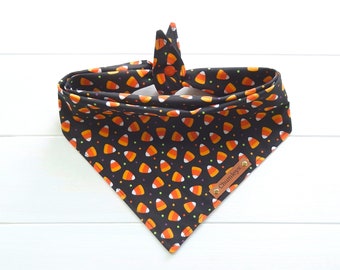 Halloween Dog Bandana: Candy Corn Print, Tie & Snap Dog Scarf