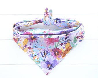 Lilac Purple Pink Dog Bandana Girl Dog Bandana Tie & Snap Bandana Pink Flower Dog Bandana Spring Dog Bandana