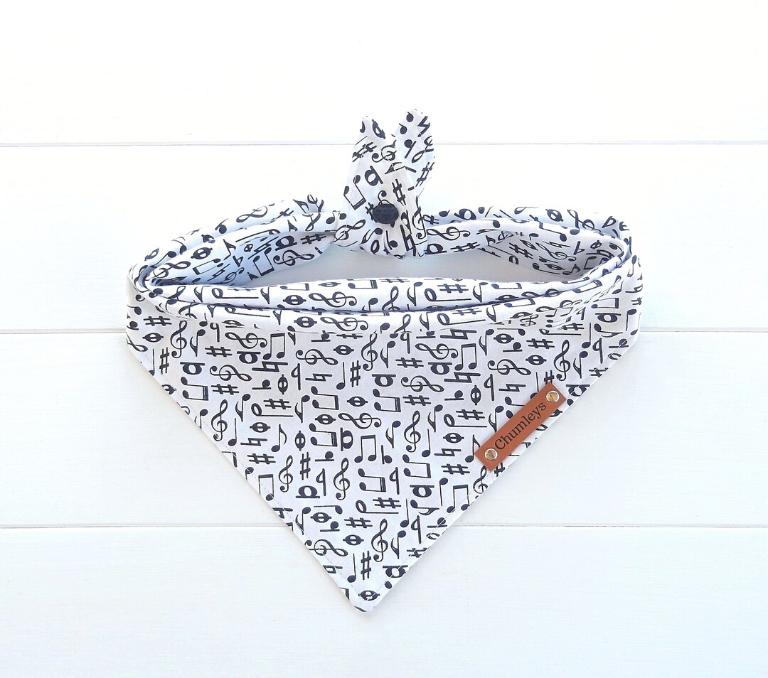 Musical Notes Dog Bandana Cotton Dog Bandana Black and White Dog