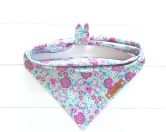 Pink Floral Dog Bandana: Tie & Snap Cotton Bandana