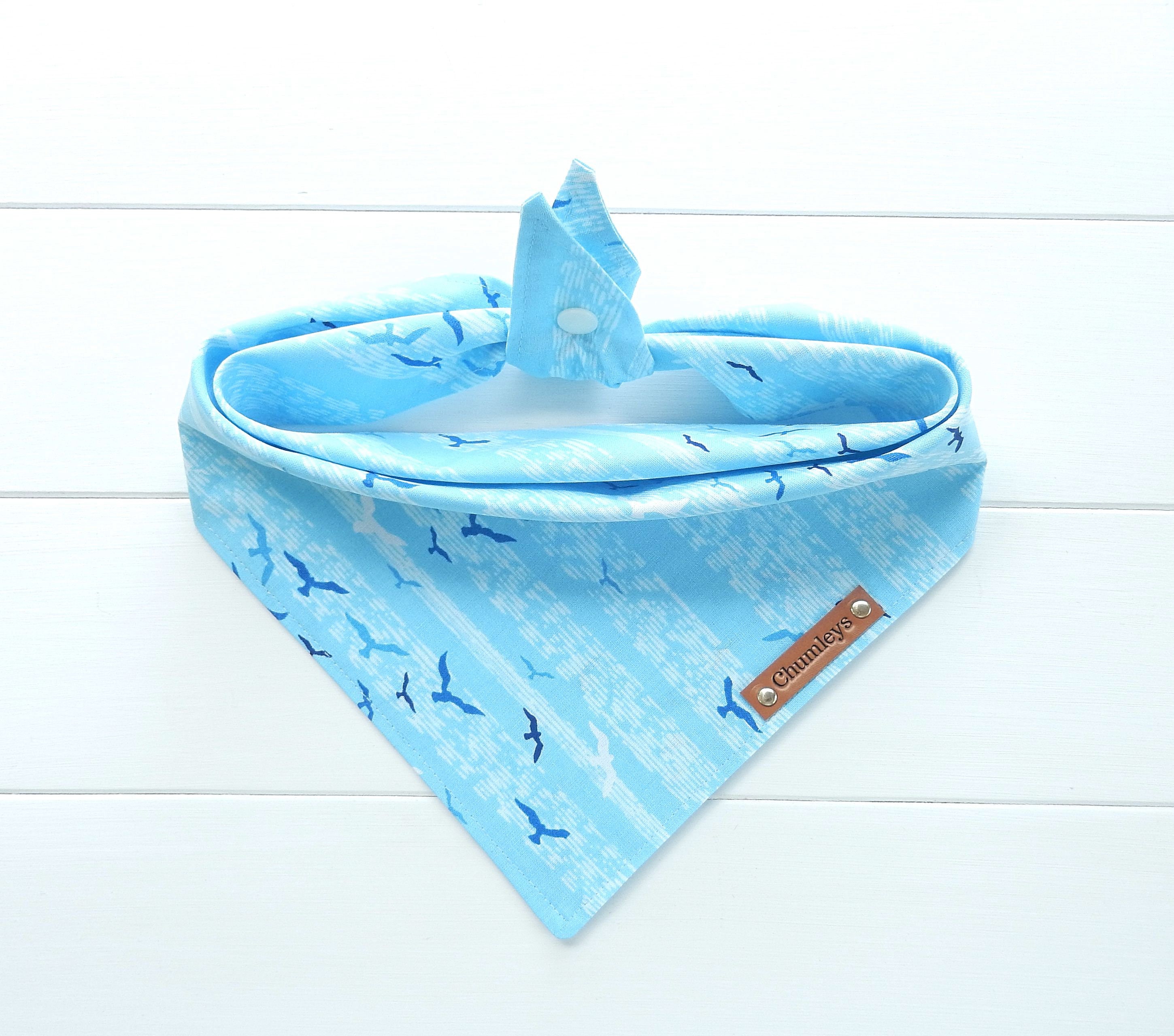 Seagull Dog Bandana Blue & White Cotton Tie-Snap Bandana